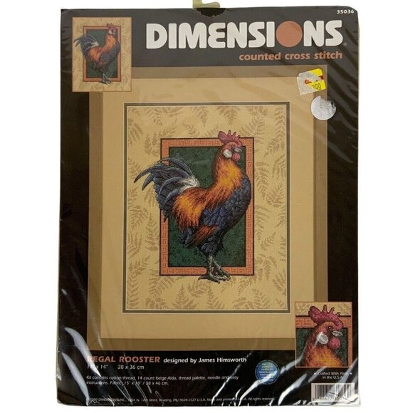 Dimensions Regal Rooster Cross Stitch Kit 35036 Jim Himsworth Made in USA 2000 - Picture 1 of 3